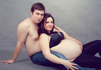 Image showing Loving happy couple, pregnant woman with her husband