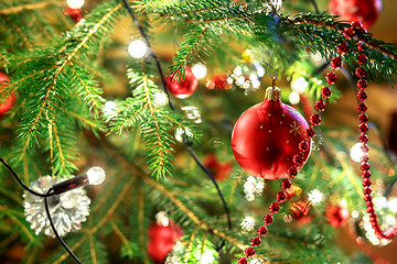 Image showing Christmas decoration on tree with light