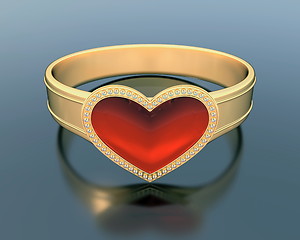 Image showing gold ring with a heart shape ruby