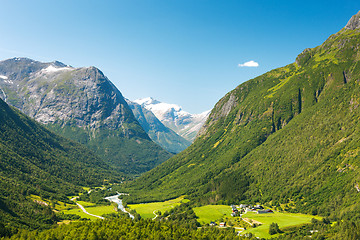 Image showing Village at the foot of mountain in Norway