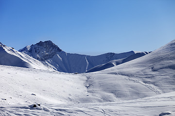 Image showing Off piste slope at nice sun morning