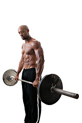 Image showing Muscle Man Holding Barbell Weights