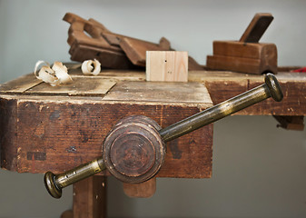 Image showing Old vise and tool in a workshop still-life