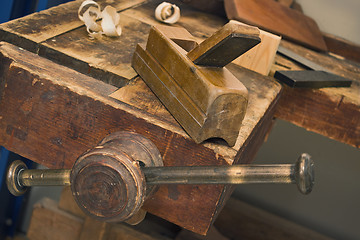 Image showing Old vise and tool in a workshop still-life