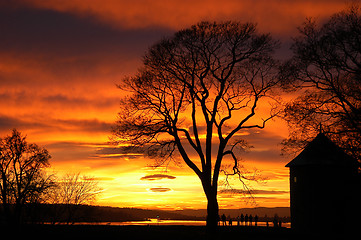 Image showing December sunset at Akershus fortress, Oslo, Norway