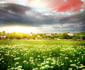 Image showing Sunset over the village