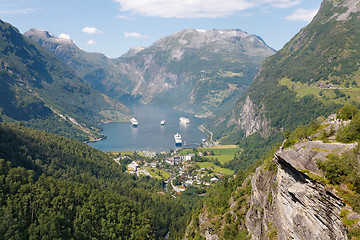 Image showing Cruise ships in Geiranger seaport, Norway.