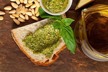 Image showing Italian basil pesto bruschetta ingredients