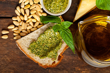 Image showing Italian basil pesto bruschetta ingredients