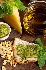 Image showing Italian basil pesto bruschetta ingredients