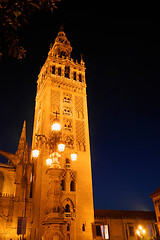 Image showing La Giralda tower by night