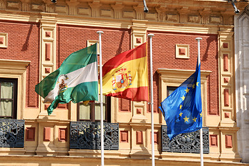 Image showing Flags at Palace of San Telmo, Seville