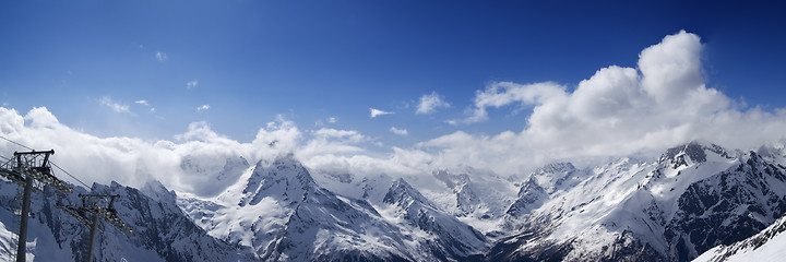 Image showing Panoramic view from ski resort Dombay in nice sun day