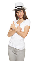 Image showing Happy Young Woman Showing Thumb Up Sign