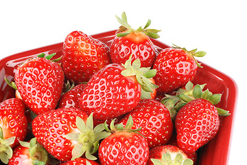 Image showing Strawberries in a red bowl