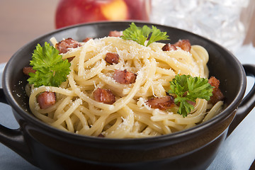 Image showing Pasta Carbonara with bacon and cheese