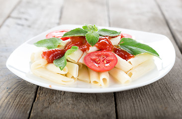 Image showing Pasta on a wooden table