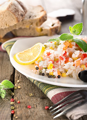 Image showing Rice, vegetables and bread