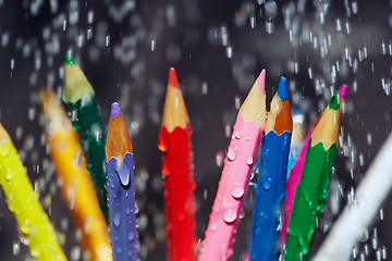 Image showing Color pencils under the rain