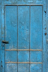 Image showing Closeup of a blue wooden door