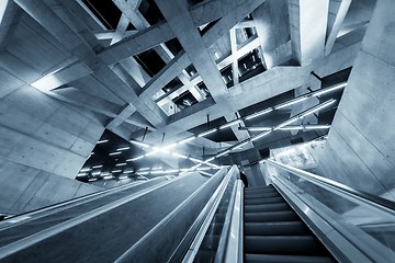 Image showing Moving escalator in the business center