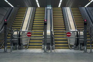 Image showing Moving escalator in the business center