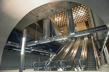 Image showing Moving escalator in the business center