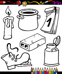 Image showing objects cartoon set for coloring book