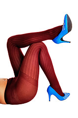 Image showing Legs in burgundy pantyhose.