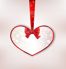 Image showing Card heart shaped with silk bow for Valentine Day