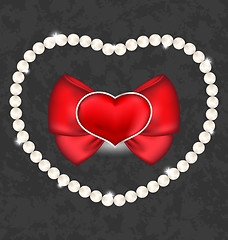 Image showing Red heart with bow and pearls for Valentine Day