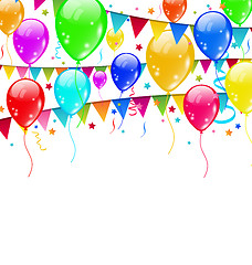 Image showing Colourful party balloons, confetti with space for text