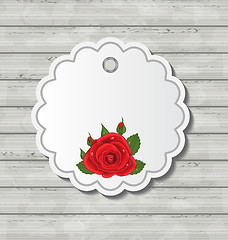 Image showing Card with red rose for Valentine Day on wooden texture