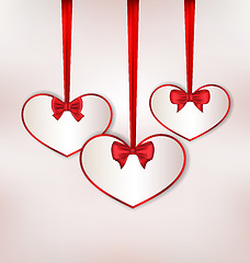 Image showing Set card heart shaped with silk bow for Valentine Day