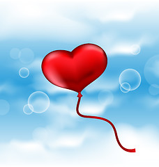 Image showing Balloon in the shape of heart in blue sky