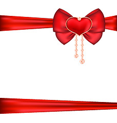 Image showing Red bow with heart and pearls for packing gift Valentine Day
