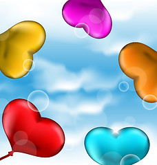 Image showing Collection glossy hearts balloons for Valentine Day in the blue 