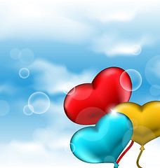 Image showing Collection glossy hearts balloons for Valentine Day in the blue 