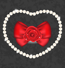 Image showing Red rose with bow and pearls for Valentine Day