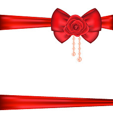 Image showing Red bow with rose and pearls for packing gift Valentine Day