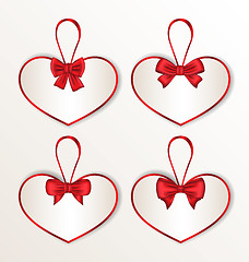 Image showing Set elegance cards heart shaped with silk bows for Valentine Day