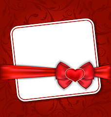Image showing Beautiful card for Valentine Day with red heart and bow