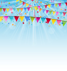 Image showing Holiday background with birthday flags and confetti