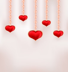 Image showing Background for Valentine Day with red hearts and pearl