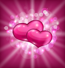 Image showing Valentine's shimmering background with beautiful hearts