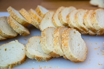 Image showing Sliced peaces of French baguette