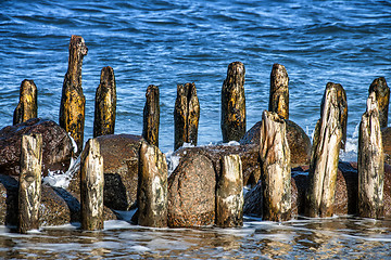 Image showing Wooden breakwater