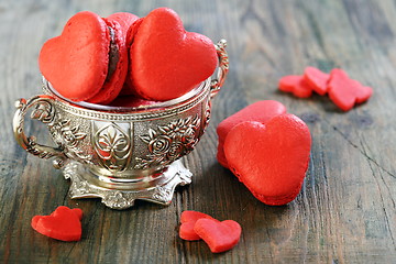 Image showing Marzipan hearts and red macaroons. 