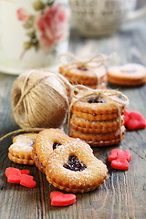Image showing  Red hearts marzipan and Linzer Cookie. 