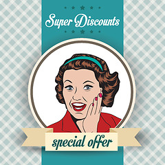 Image showing happy woman, commercial retro clipart illustration